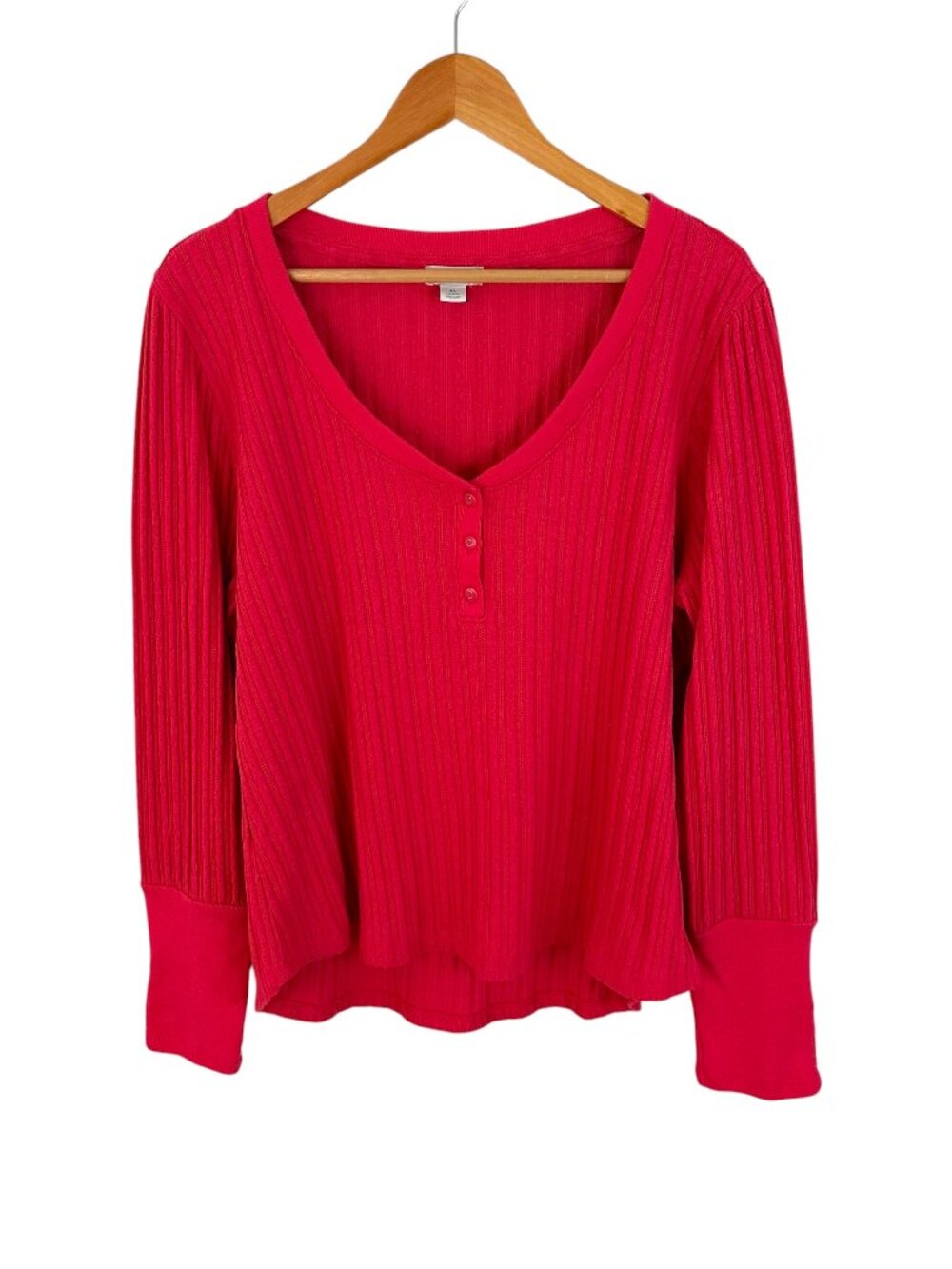 Sundance Women's Size XL Ribbed Knit Henley Long Sleeve Pink Top